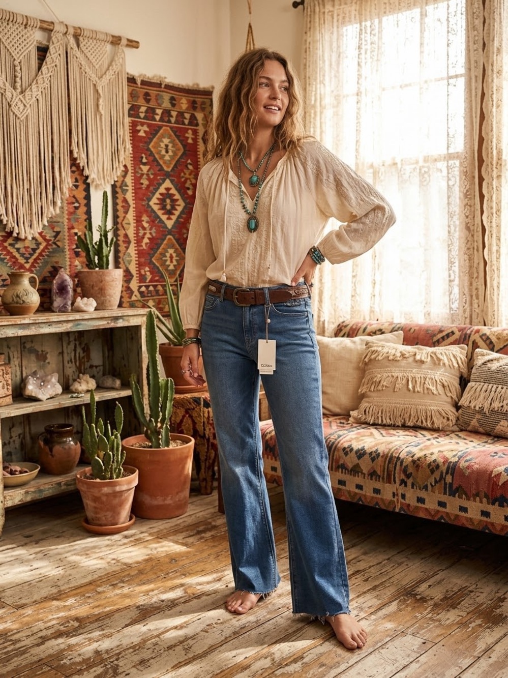 Quince Women’s Blue Flare Jeans with Raw Hem